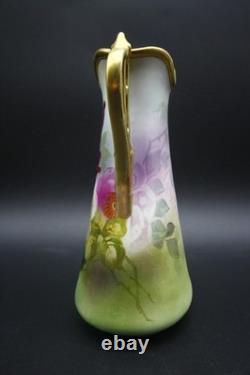 Antique Nippon Porcelain Vase Hand Painted Florals Gold Handles 10 h Antique Nippon Porcelain Vase Hand Painted Florals Gold Handles 10 h