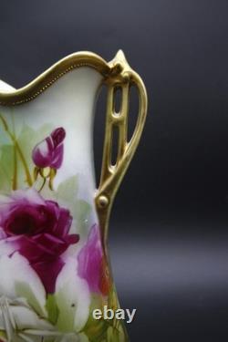 Antique Nippon Porcelain Vase Hand Painted Florals Gold Handles 10 h Antique Nippon Porcelain Vase Hand Painted Florals Gold Handles 10 h