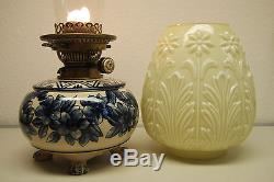 Antique Old English Porcelain Oil Kerosene Pottery Art Nouveau Arts Crafts Lamp