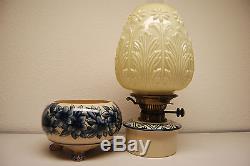 Antique Old English Porcelain Oil Kerosene Pottery Art Nouveau Arts Crafts Lamp