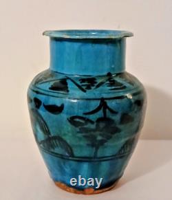 Antique Persian Turquoise Glazed Earthenware Vase