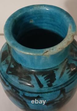 Antique Persian Turquoise Glazed Earthenware Vase