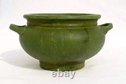 Antique Roseville Pottery Early Carnelian Arts & Crafts Handled Bowl Matte Green