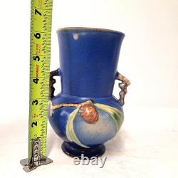 Antique Roseville Pottery Pine Cone Vase Blue Arts Crafts Art Pottery AS IS