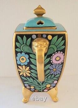 Antique Satsuma Arts And Crafts Pottery Potpourri Incense Burner With Flowers