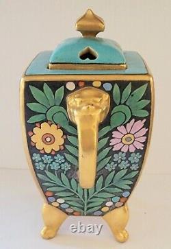 Antique Satsuma Arts And Crafts Pottery Potpourri Incense Burner With Flowers