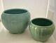 Antique Two Zanesville Arts & Crafts Pottery Green Jardiniere Vases