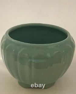 Antique TWO Zanesville Arts & Crafts Pottery Green Jardiniere Vases