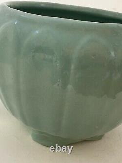 Antique TWO Zanesville Arts & Crafts Pottery Green Jardiniere Vases