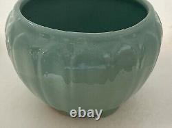 Antique TWO Zanesville Arts & Crafts Pottery Green Jardiniere Vases