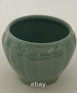 Antique TWO Zanesville Arts & Crafts Pottery Green Jardiniere Vases