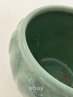 Antique TWO Zanesville Arts & Crafts Pottery Green Jardiniere Vases