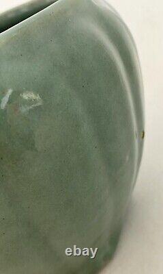 Antique TWO Zanesville Arts & Crafts Pottery Green Jardiniere Vases