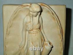 Antique Teco Arts Crafts Mission Rookwood Era Art Pottery Lady @ Well Bookends