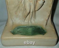 Antique Teco Arts Crafts Mission Rookwood Era Art Pottery Lady @ Well Bookends