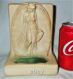 Antique Teco Arts Crafts Mission Rookwood Era Art Pottery Lady @ Well Bookends