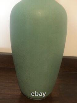 Antique Teco Pottery #64B Matte Green Tall Vase Nice Size