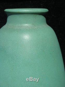 Antique Teco Vase Green Matte Arts & Crafts Era Double Stamped
