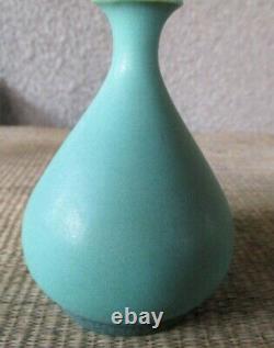 Antique Teco matte green vase, arts crafts mission period