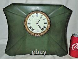 Antique USA Green Hampshire Pottery Mantel Clock Seth Thomas Arts Crafts Mission