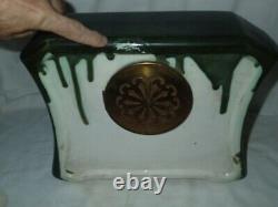 Antique USA Green Hampshire Pottery Mantel Clock Seth Thomas Arts Crafts Mission