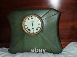 Antique USA Green Hampshire Pottery Mantel Clock Seth Thomas Arts Crafts Mission