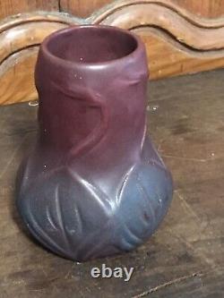 Antique Van Briggle Pottery 1920 Vase Arts & Crafts Matte Burgundy Blue 4 7/8
