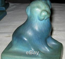 Antique Van Briggle Sea Blue Puppy Dog Art Pottery Statue Bookends Arts Crafts