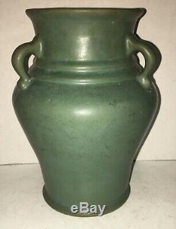 Antique Vase Matte Green Arts & Crafts Pottery Three Handle Dead Selden Bybee KY