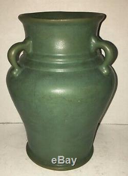 Antique Vase Matte Green Arts & Crafts Pottery Three Handle Dead Selden Bybee KY