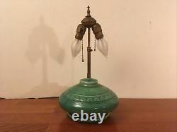 Antique / Vintage Green Art Pottery Squat 2 Light Table Lamp Arts & Craft