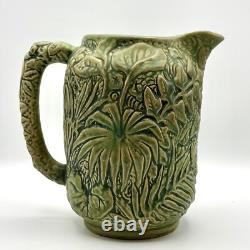 Antique WELLER Pottery Green Matte Marvo Pitcher 8 Palm Fronds 1920's