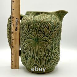 Antique WELLER Pottery Green Matte Marvo Pitcher 8 Palm Fronds 1920's
