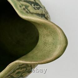 Antique WELLER Pottery Green Matte Marvo Pitcher 8 Palm Fronds 1920's