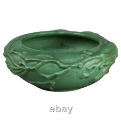 Antique Weller Art & Crafts Floral Embossed Matt Green Pottery Bowl C1910