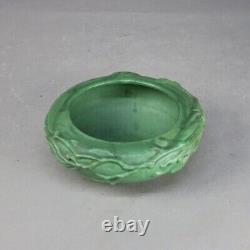 Antique Weller Art & Crafts Floral Embossed Matt Green Pottery Bowl C1910