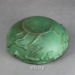 Antique Weller Art & Crafts Floral Embossed Matt Green Pottery Bowl C1910