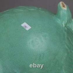 Antique Weller Arts & Crafts Fish Embossed Footed Green Pottery Bowl c1910