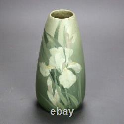 Antique Weller Arts & Crafts Floral Pottery Vase with Iris C1920