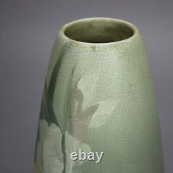 Antique Weller Arts & Crafts Floral Pottery Vase with Iris C1920