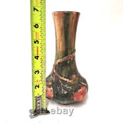 Antique Weller Baldin Bud Vase Arts & Crafts Vine Motif Mottled Glaze