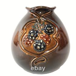 Antique Weller Floretta Vase Brown Glaze Raised Berry Arts & Crafts
