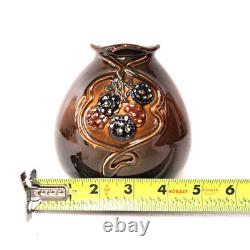 Antique Weller Floretta Vase Brown Glaze Raised Berry Arts & Crafts