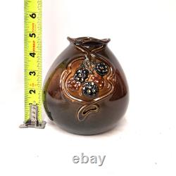 Antique Weller Floretta Vase Brown Glaze Raised Berry Arts & Crafts