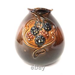 Antique Weller Floretta Vase Brown Glaze Raised Berry Arts & Crafts
