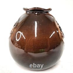 Antique Weller Floretta Vase Brown Glaze Raised Berry Arts & Crafts