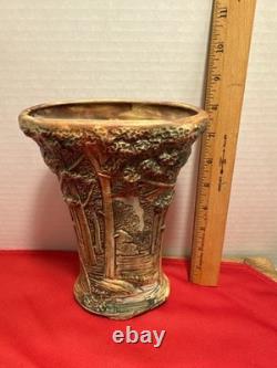 Antique Weller Forest Footed Pillow Vase Arts Crafts Pottery 8in