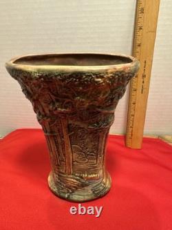 Antique Weller Forest Footed Pillow Vase Arts Crafts Pottery 8in