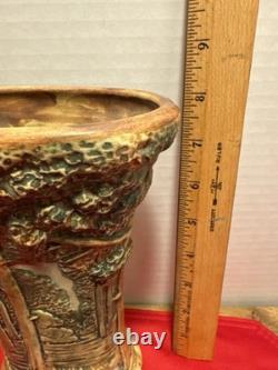 Antique Weller Forest Footed Pillow Vase Arts Crafts Pottery 8in