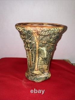 Antique Weller Forest Footed Pillow Vase Arts Crafts Pottery 8in